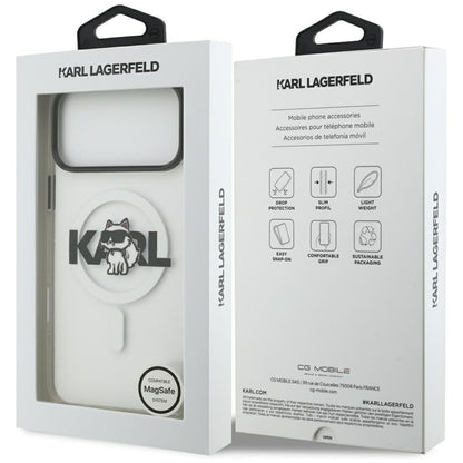 Housse MagSafe pour Apple iPhone 17 Pro Max, Karl Lagerfeld, IML Sketch Logo Choupette, Transparente