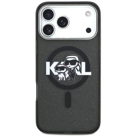 Custodia MagSafe per Apple iPhone 17 Pro Max, Karl Lagerfeld, IML Sketch Logo Glitter Karl & Choupette, Nera