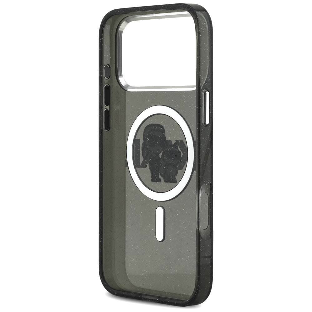 MagSafe Hülle für Apple iPhone 17 Pro Max, Karl Lagerfeld, IML Sketch Logo Glitter Karl & Choupette, Schwarz