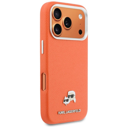 Coque MagSafe pour Apple iPhone 17 Pro Max, Karl Lagerfeld, Karl & Choupette Head's Pin, Orange