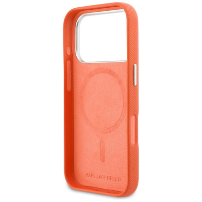 Coque MagSafe pour Apple iPhone 17 Pro Max, Karl Lagerfeld, Karl & Choupette Head's Pin, Orange