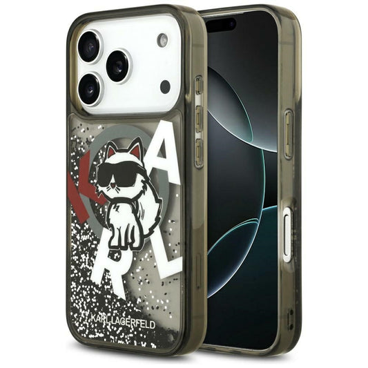 Custodia MagSafe per Apple iPhone 17 Pro Max, Karl Lagerfeld, Liquid Glitter Logo Choupette, Nera