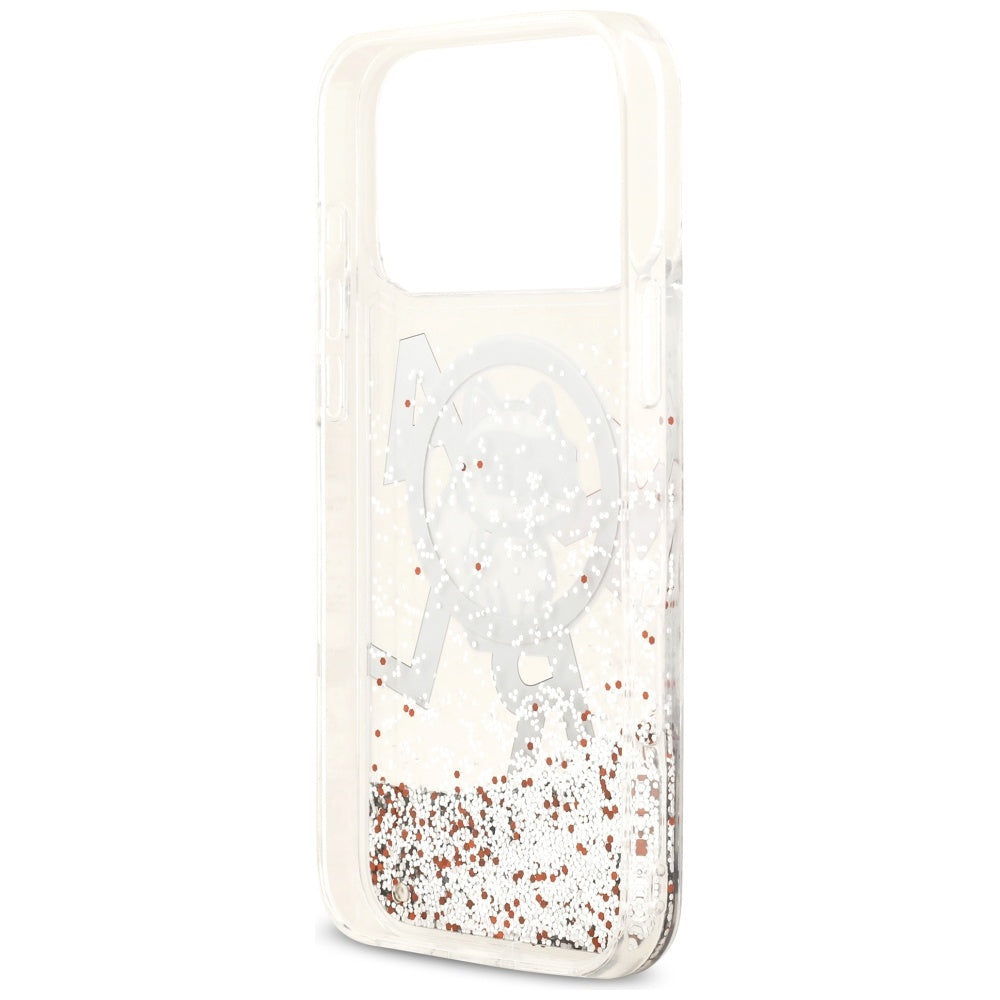 Custodia MagSafe per Apple iPhone 17 Pro Max, Karl Lagerfeld, Liquid Glitter Logo Choupette, Trasparente