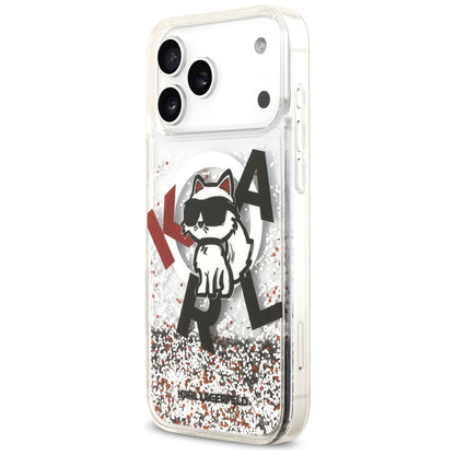 Custodia MagSafe per Apple iPhone 17 Pro Max, Karl Lagerfeld, Liquid Glitter Logo Choupette, Trasparente
