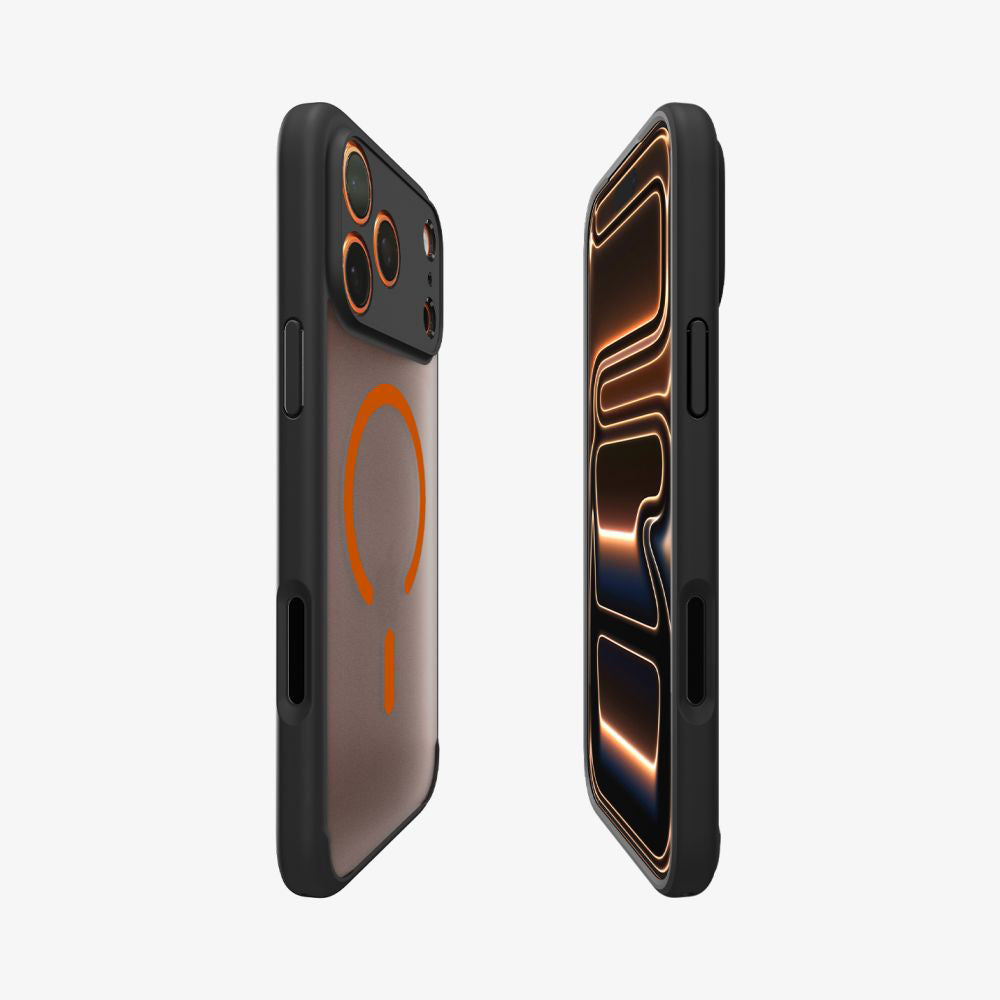 Coque MagSafe pour Apple iPhone 17 Pro Max, Spigen, Ultra Hybrid, Noire Orange Satinée