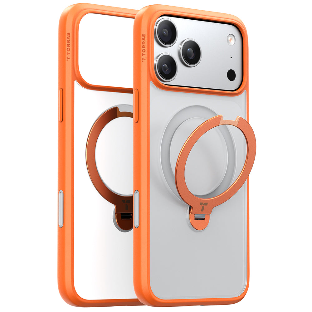 Coque MagSafe pour Apple iPhone 17 Pro Max, Torras, Ostand Spin, Orange