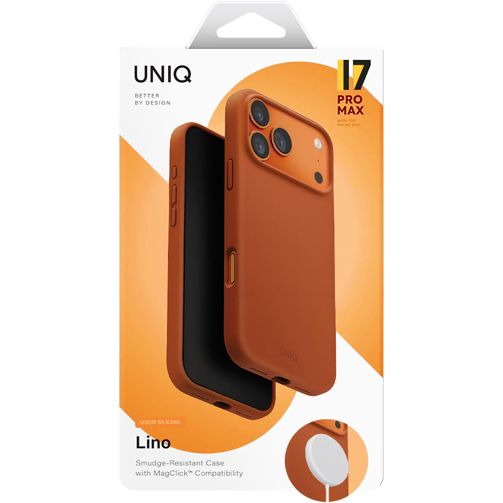 Custodia MagSafe per Apple iPhone 17 Pro Max, UNIQ, Lino MagClick, Arancione Scuro