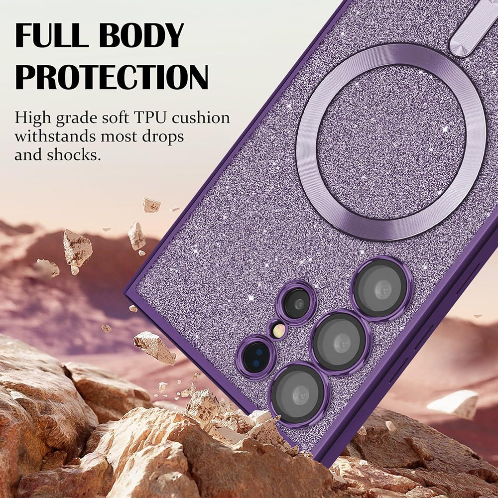Coque MagSafe pour Apple iPhone 17 Pro, Techsuit, Luxury Glitter, Bleu