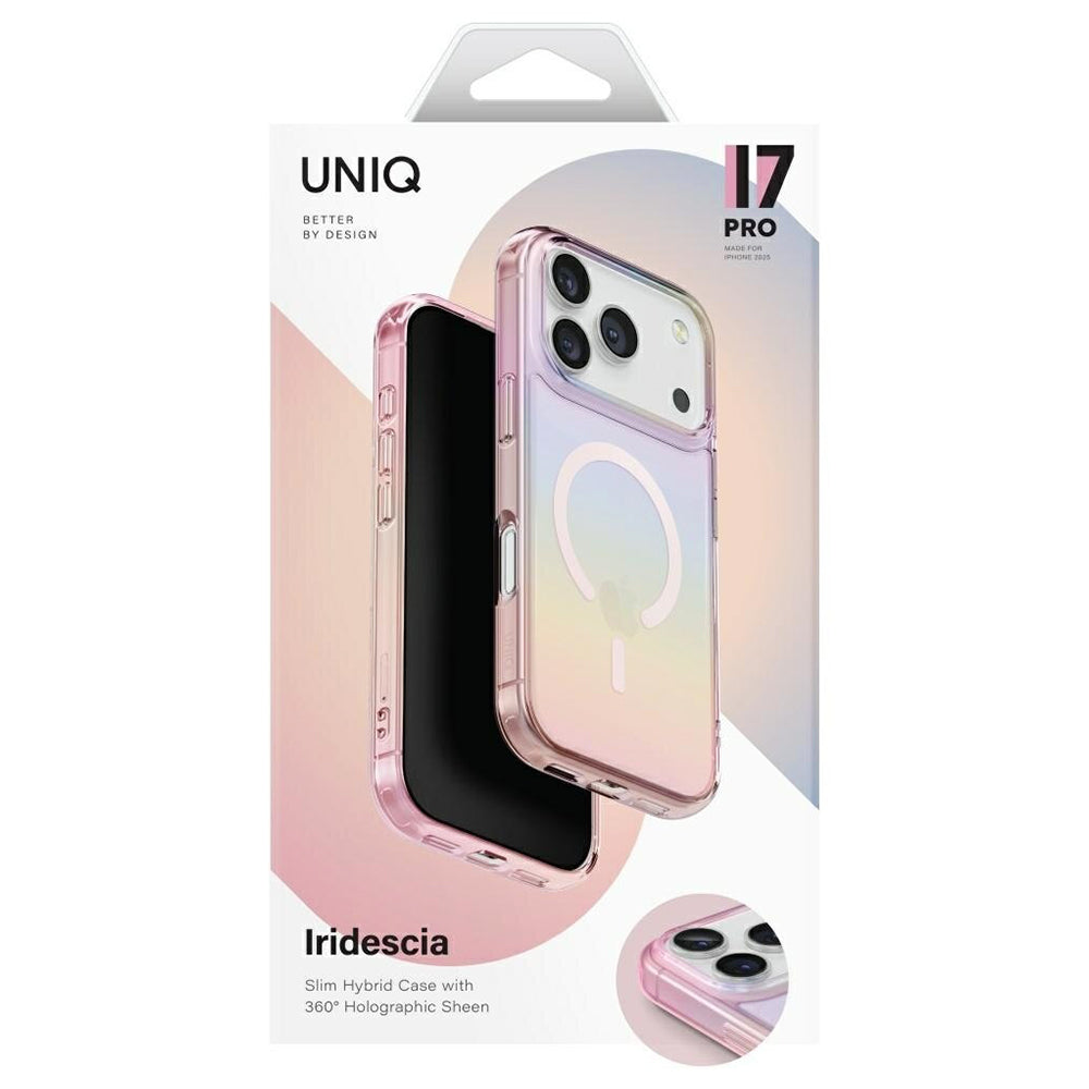 Custodia MagSafe per Apple iPhone 17 Pro, UNIQ, Iridescia MagClick, Blu Pastello