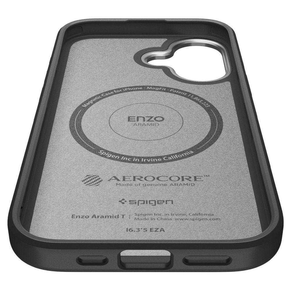 Coque MagSafe pour Apple iPhone 17, Spigen, Enzo Aramid T, Noire Argentée