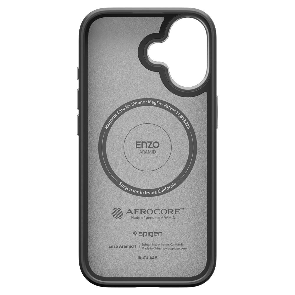 Coque MagSafe pour Apple iPhone 17, Spigen, Enzo Aramid T, Noire Argentée
