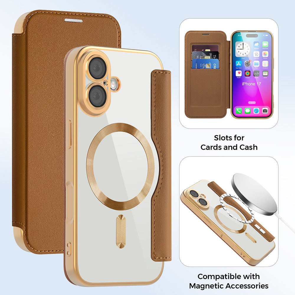 Étui MagSafe pour Apple iPhone 17, Techsuit, SmartMag Book, Marron