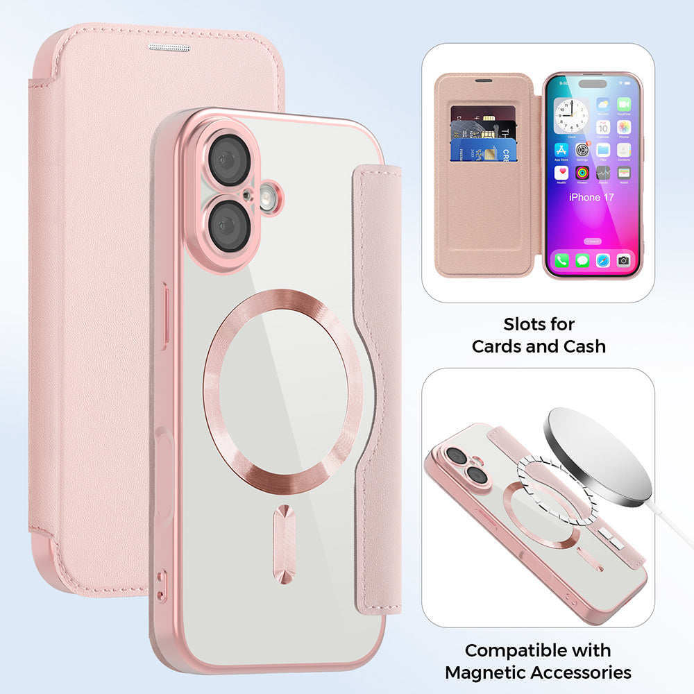Étui MagSafe pour Apple iPhone 17, Techsuit, SmartMag Book, Rose