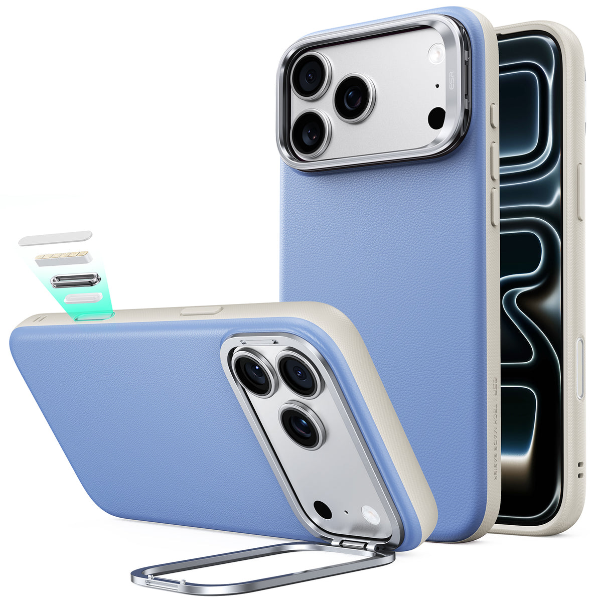 Coque MagSafe pour Apple iPhone 18 Pro / 17 Pro, ESR, Atelier avec support, Bleu