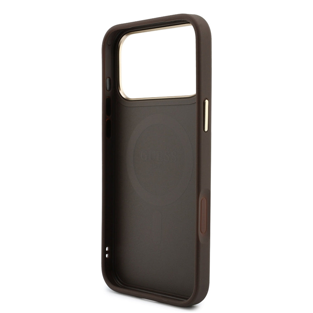 Coque MagSafe pour Apple iPhone 18 Pro / 17 Pro, Guess, 4G Cardslot & Big Strap, marron