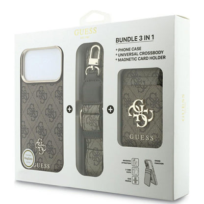Coque MagSafe pour Apple iPhone 18 Pro / 17 Pro, Guess, 4G Cardslot & Big Strap, marron