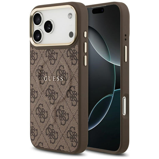 Custodia MagSafe per Apple iPhone 18 Pro / 17 Pro, Guess, 4G Embossed Ring Classic Logo, Marrone
