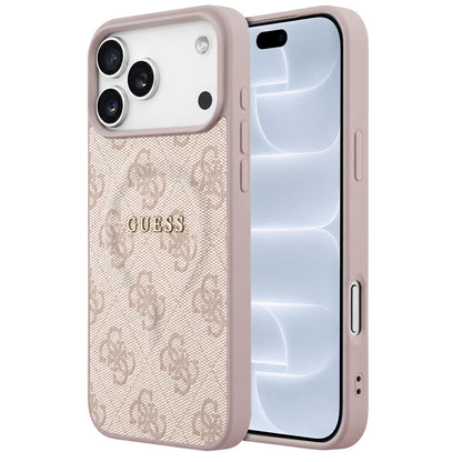 Coque MagSafe pour Apple iPhone 18 Pro / 17 Pro, Guess, 4G Embossed Ring Classic Logo, rose