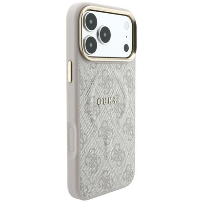 Coque MagSafe pour Apple iPhone 18 Pro / 17 Pro, Guess, 4G Embossed Ring Classic Logo, rose