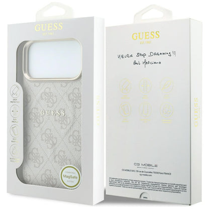 Coque MagSafe pour Apple iPhone 18 Pro / 17 Pro, Guess, 4G Embossed Ring Classic Logo, rose