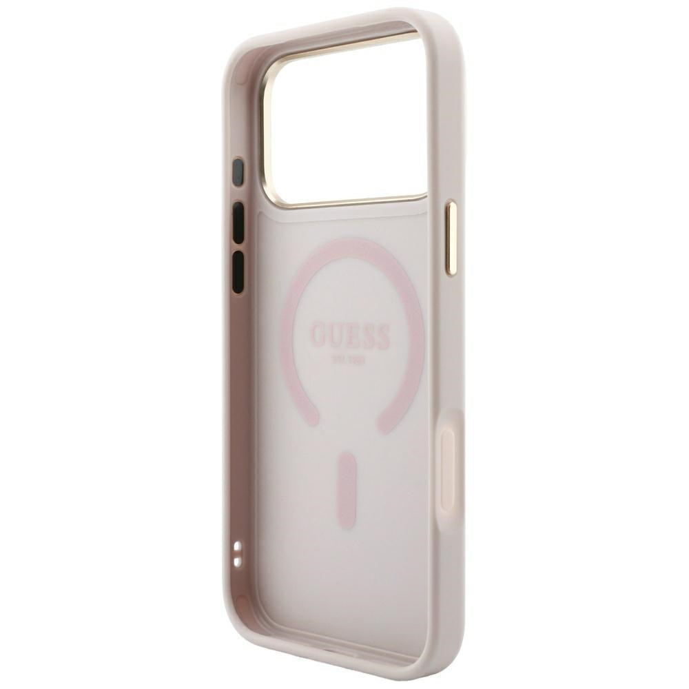 Coque MagSafe pour Apple iPhone 18 Pro / 17 Pro, Guess, 4G Embossed Ring Classic Logo, rose