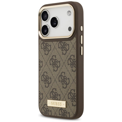 Coque MagSafe pour Apple iPhone 18 Pro / 17 Pro, Guess, plaque logo 4G, marron