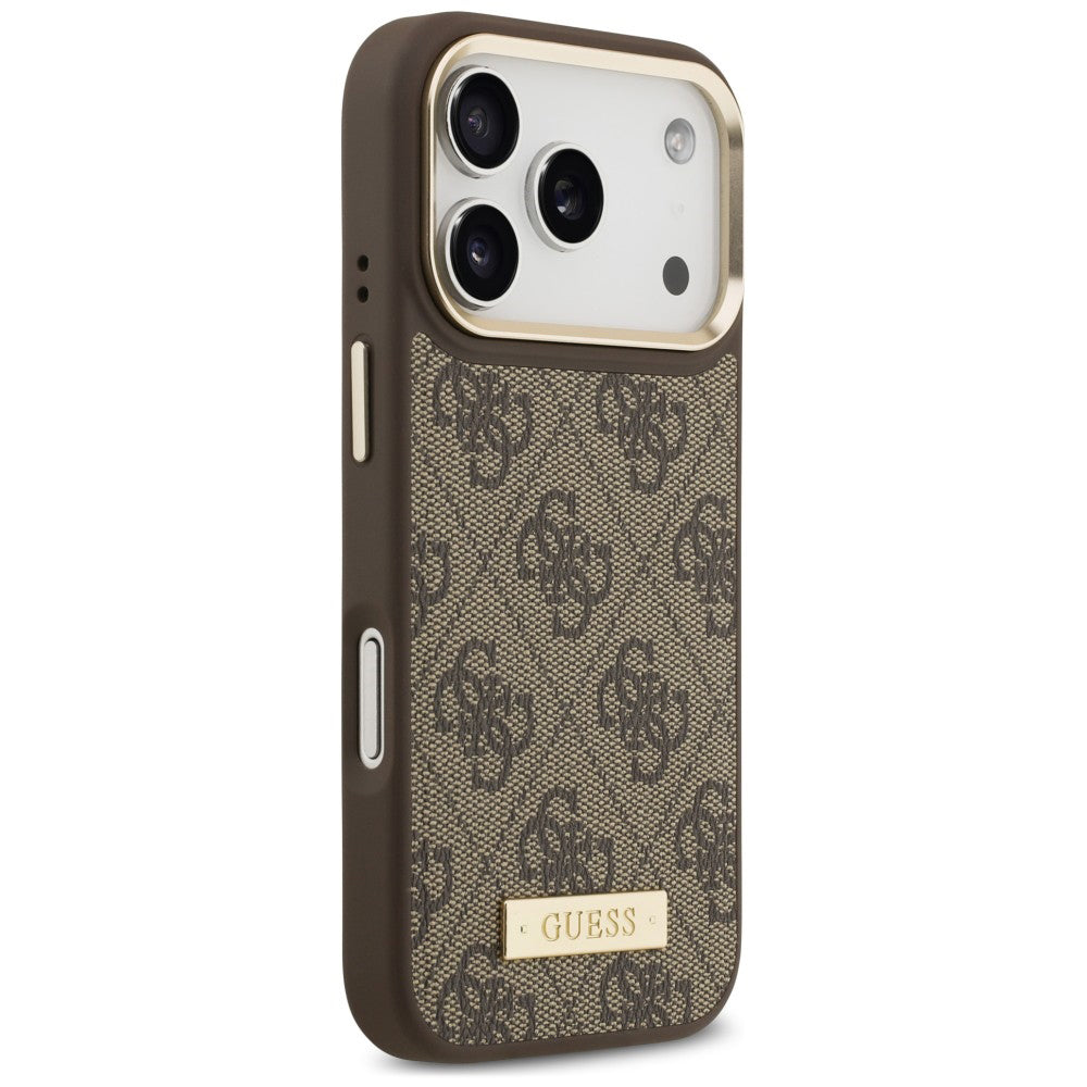 Coque MagSafe pour Apple iPhone 18 Pro / 17 Pro, Guess, plaque logo 4G, marron