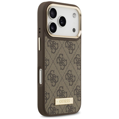 Coque MagSafe pour Apple iPhone 18 Pro / 17 Pro, Guess, plaque logo 4G, marron