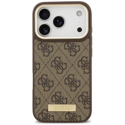 Coque MagSafe pour Apple iPhone 18 Pro / 17 Pro, Guess, plaque logo 4G, marron