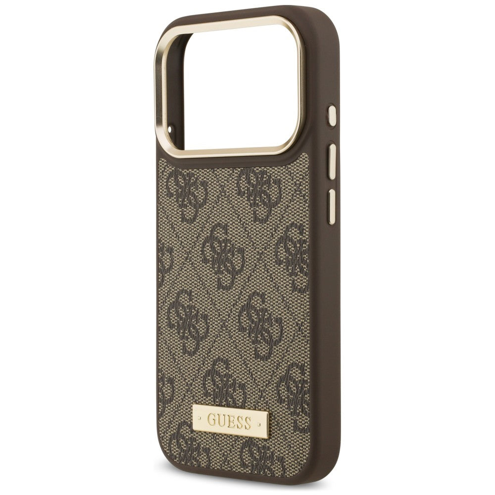 Coque MagSafe pour Apple iPhone 18 Pro / 17 Pro, Guess, plaque logo 4G, marron