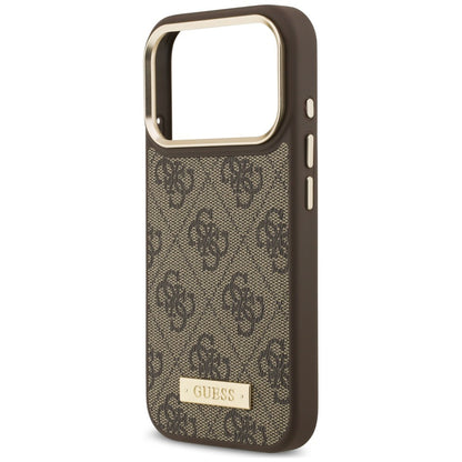 Coque MagSafe pour Apple iPhone 18 Pro / 17 Pro, Guess, plaque logo 4G, marron