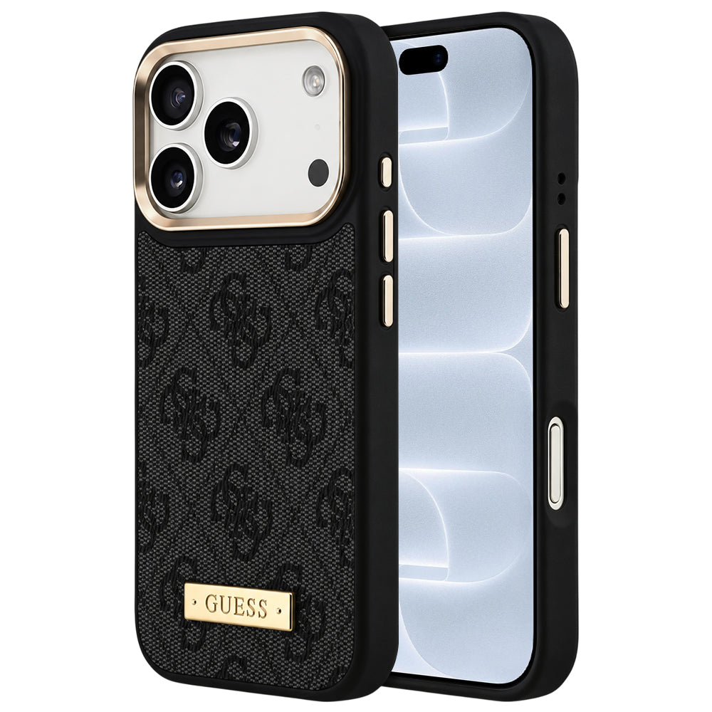 Coque MagSafe pour Apple iPhone 18 Pro / 17 Pro, Guess, 4G Logo Plate, noire