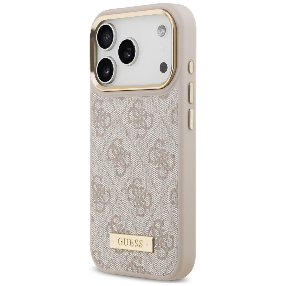 Coque MagSafe pour Apple iPhone 18 Pro / 17 Pro, Guess, plaque logo 4G, rose