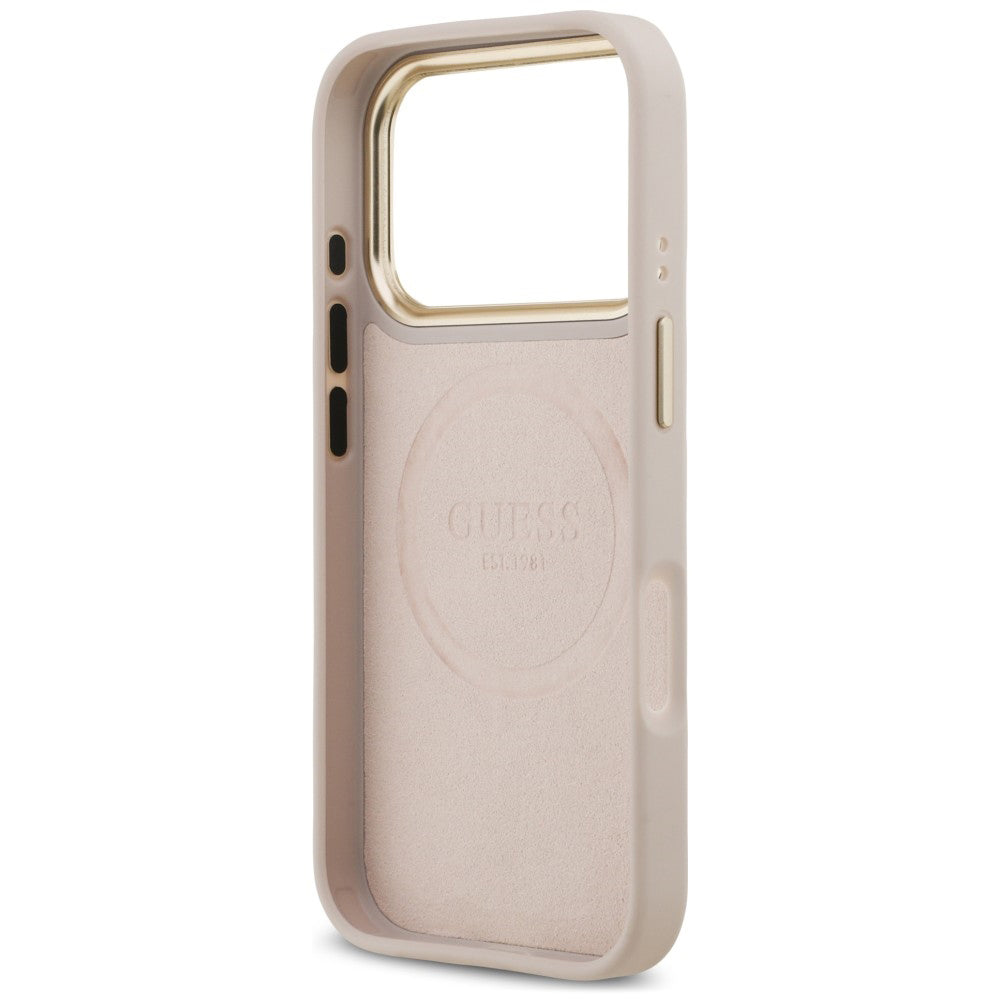Coque MagSafe pour Apple iPhone 18 Pro / 17 Pro, Guess, plaque logo 4G, rose