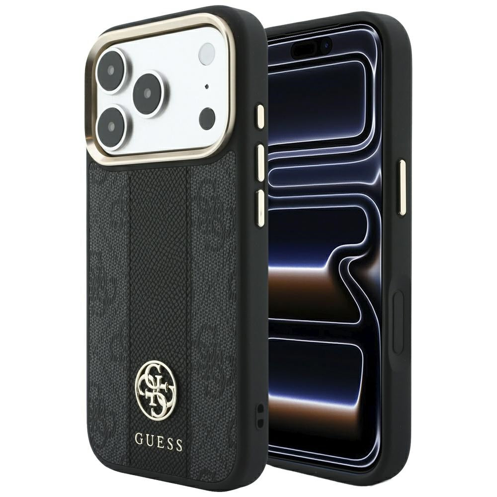 MagSafe-Hülle für Apple iPhone 18 Pro / 17 Pro, Guess, 4G Stripe Round Classic Logo, Schwarz