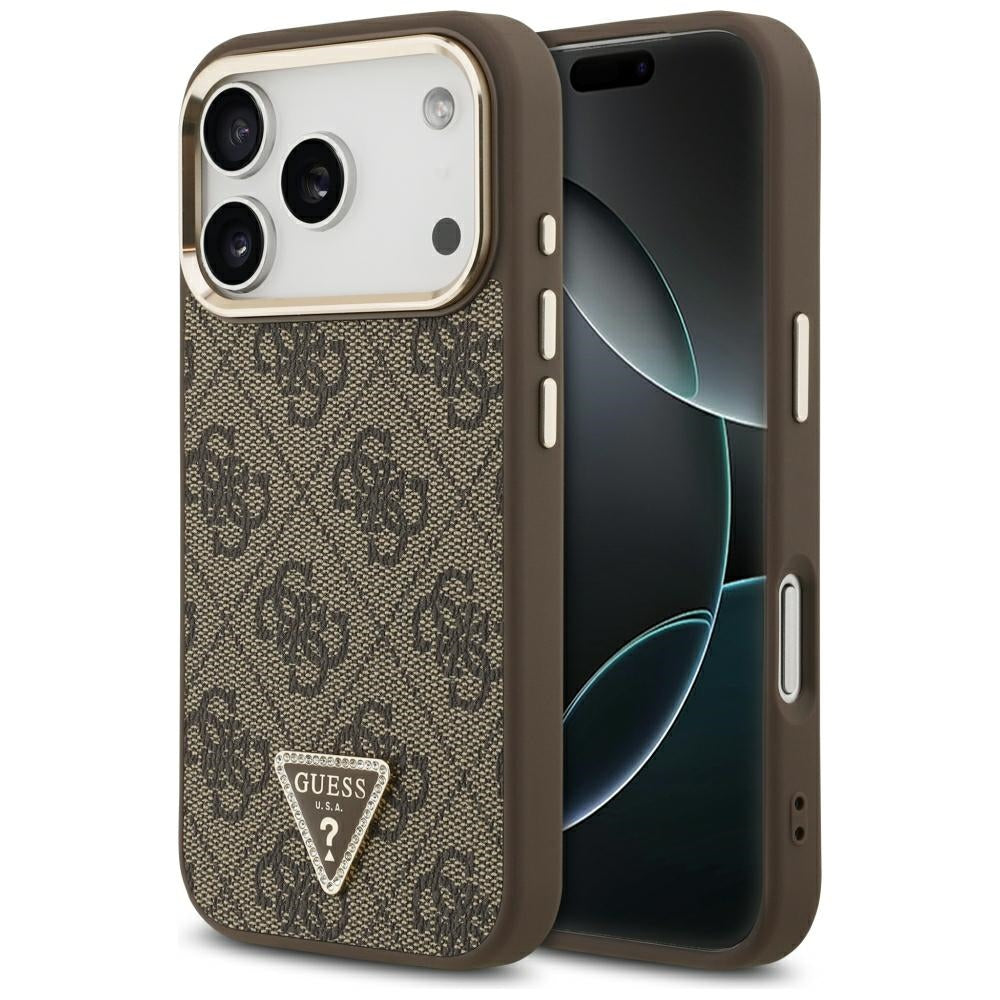 Coque MagSafe pour Apple iPhone 18 Pro / 17 Pro, Guess, Logo Triangle 4G, Marron
