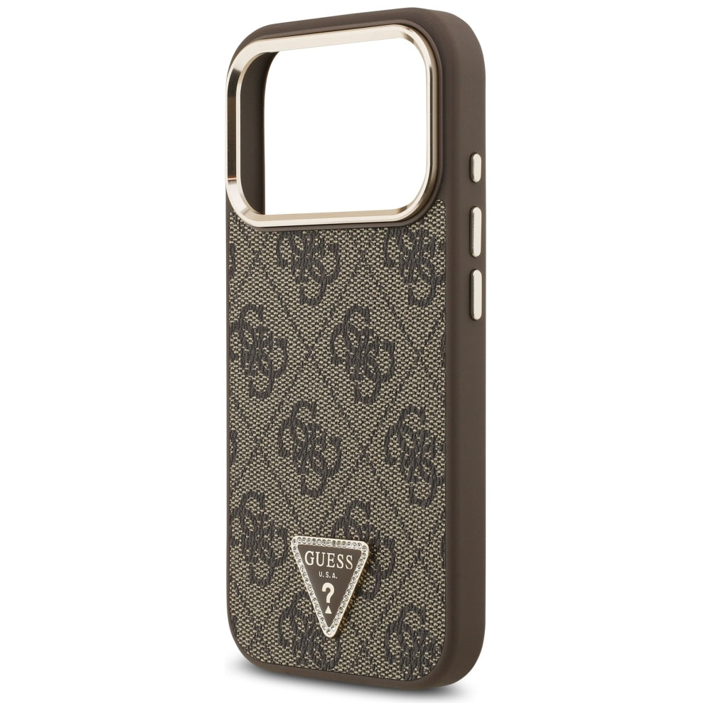 Coque MagSafe pour Apple iPhone 18 Pro / 17 Pro, Guess, Logo Triangle 4G, Marron