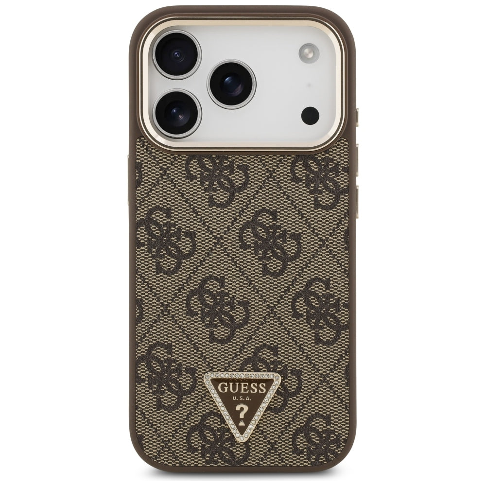 Coque MagSafe pour Apple iPhone 18 Pro / 17 Pro, Guess, Logo Triangle 4G, Marron