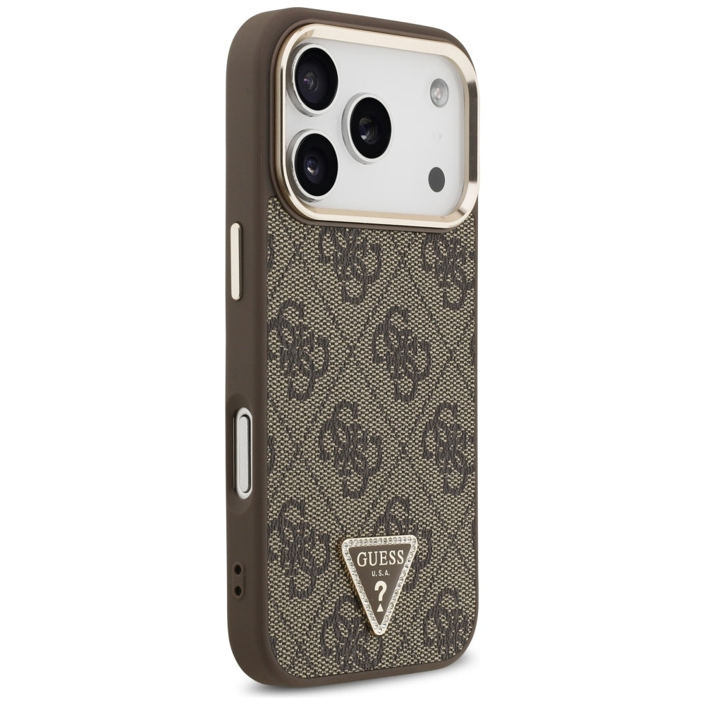 Coque MagSafe pour Apple iPhone 18 Pro / 17 Pro, Guess, Logo Triangle 4G, Marron