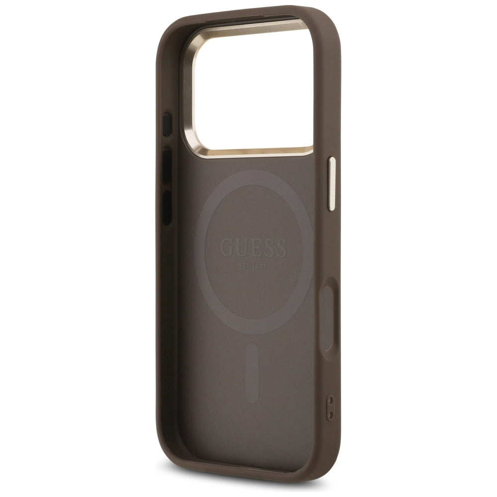 Coque MagSafe pour Apple iPhone 18 Pro / 17 Pro, Guess, Logo Triangle 4G, Marron