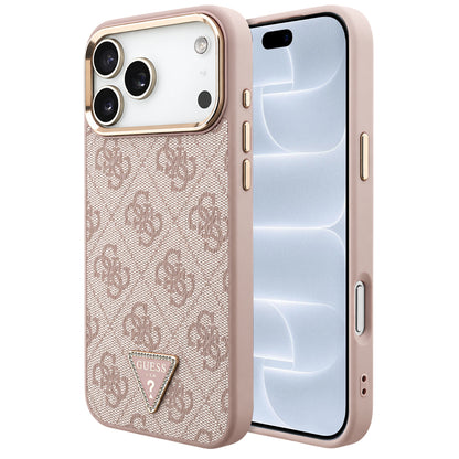 Coque MagSafe pour Apple iPhone 18 Pro / 17 Pro, Guess, Logo Triangle 4G, Rose Doré