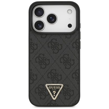Custodia MagSafe per Apple iPhone 18 Pro / 17 Pro, Guess, 4G Triangle Strass, Nera
