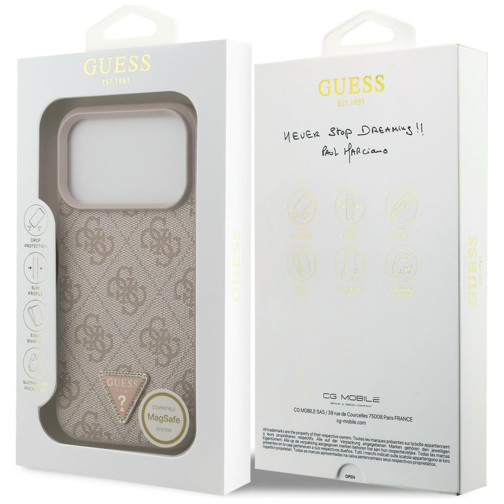 Custodia MagSafe per Apple iPhone 18 Pro / 17 Pro, Guess, 4G Triangle Strass, Rosa