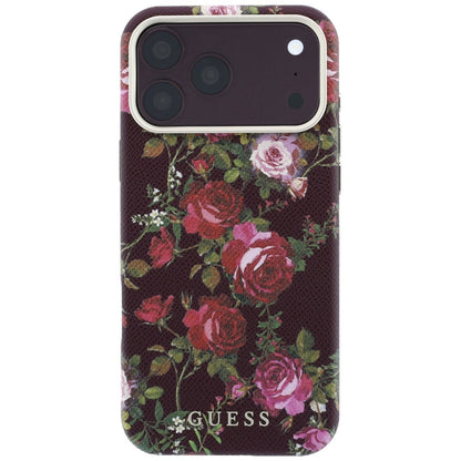 Coque MagSafe pour Apple iPhone 18 Pro / 17 Pro, Guess, Blossom Roses Print, bordeaux