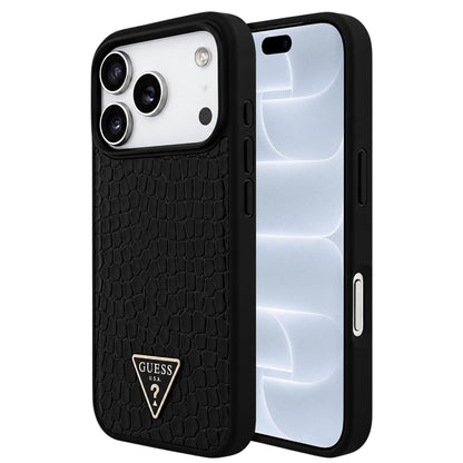 Coque MagSafe pour Apple iPhone 18 Pro / 17 Pro, Guess, Croco Triangle Logo, noire