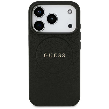MagSafe-Hülle für Apple iPhone 18 Pro / 17 Pro, Guess, Geprägter Goldring, Schwarz
