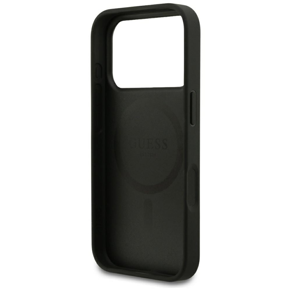 MagSafe-Hülle für Apple iPhone 18 Pro / 17 Pro, Guess, Geprägter Goldring, Schwarz
