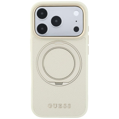 Coque MagSafe pour Apple iPhone 18 Pro / 17 Pro, Guess, Grained Ring Stand 360 Classic, beige