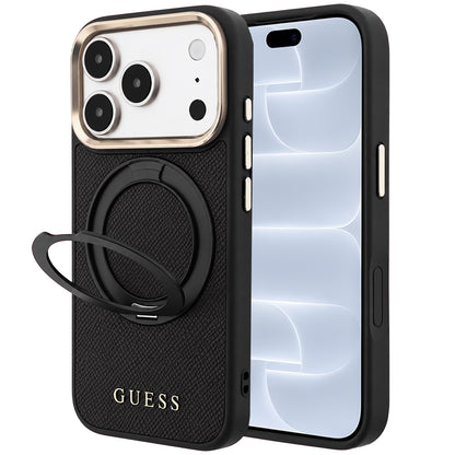 Coque MagSafe pour Apple iPhone 18 Pro / 17 Pro, Guess, Grained Ring Stand 360 Classic, noire