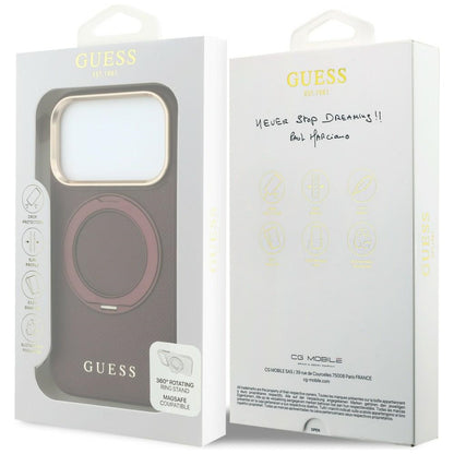 Coque MagSafe pour Apple iPhone 18 Pro / 17 Pro, Guess, Grained Ring Stand 360 Classic, bordeaux